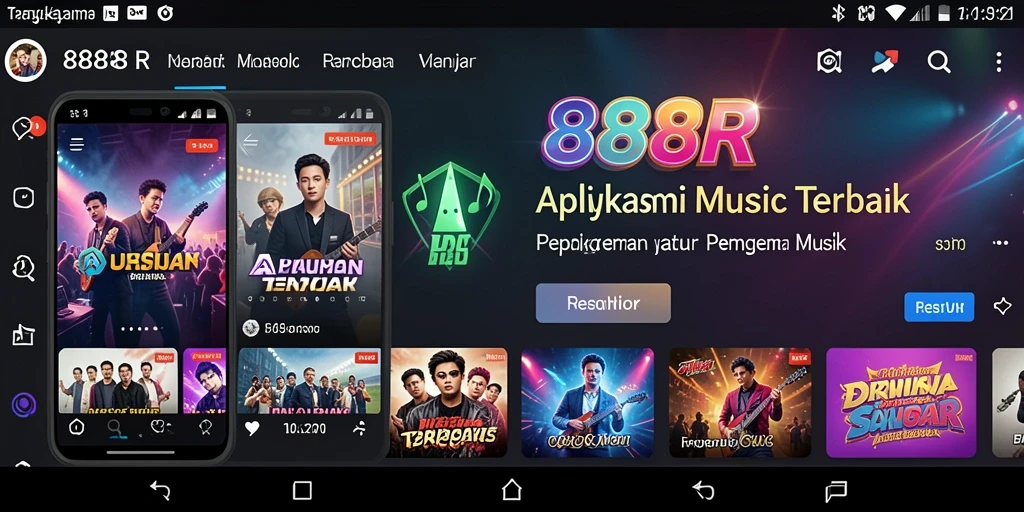 Screenshot utama 888R menampilkan antarmuka aplikasi dengan pilihan lagu yang beragam.