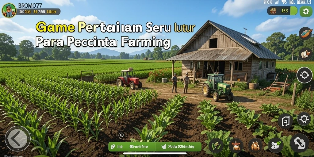 Screenshot gameplay BROMO77 yang menampilkan pertanian yang berkembang.