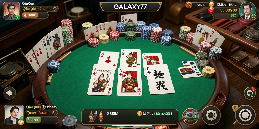 Tampilan menarik dari gameplay QiuQiu di GALAXY77.