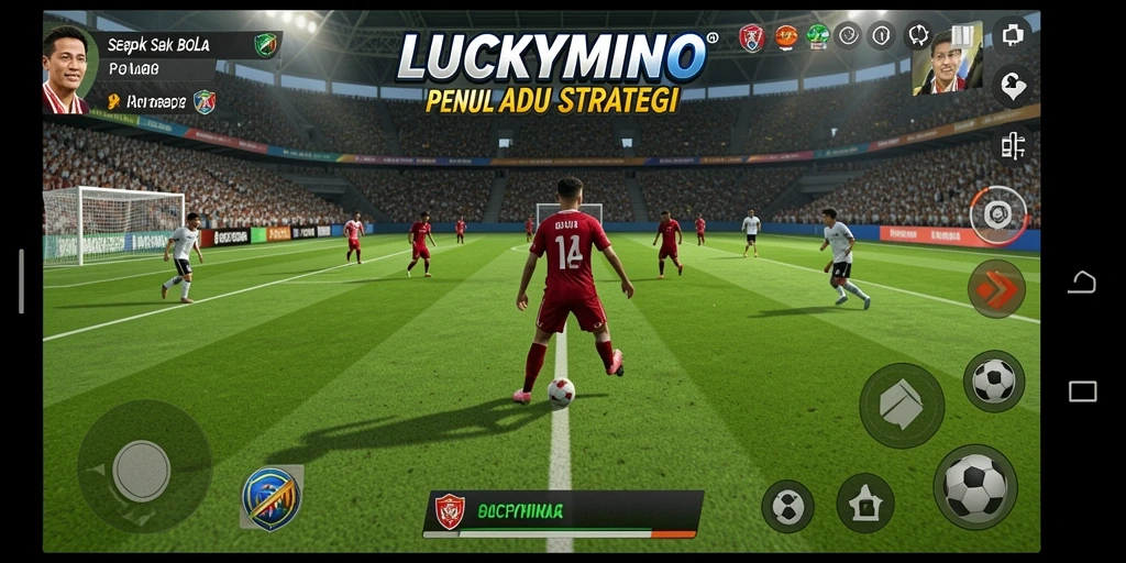 Tampilan gameplay LUCKYMINO yang mendebarkan saat pertandingan sepak bola.
