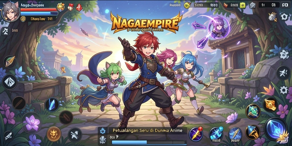 Screenshot dari gameplay seru NAGAEMPIRE dengan karakter Anime.