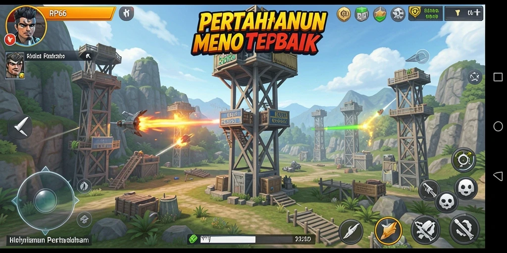 Screenshot gameplay RP66 yang menampilkan aksi Tower Defense yang menegangkan.
